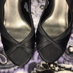 Beautiful black satin-like slingback heels